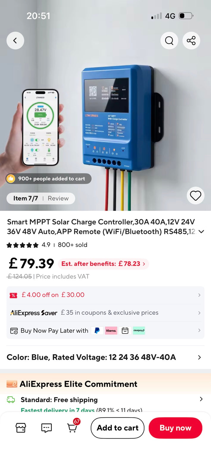 Smart MPPT advertised solar charge controller 30A 40A with mobile app