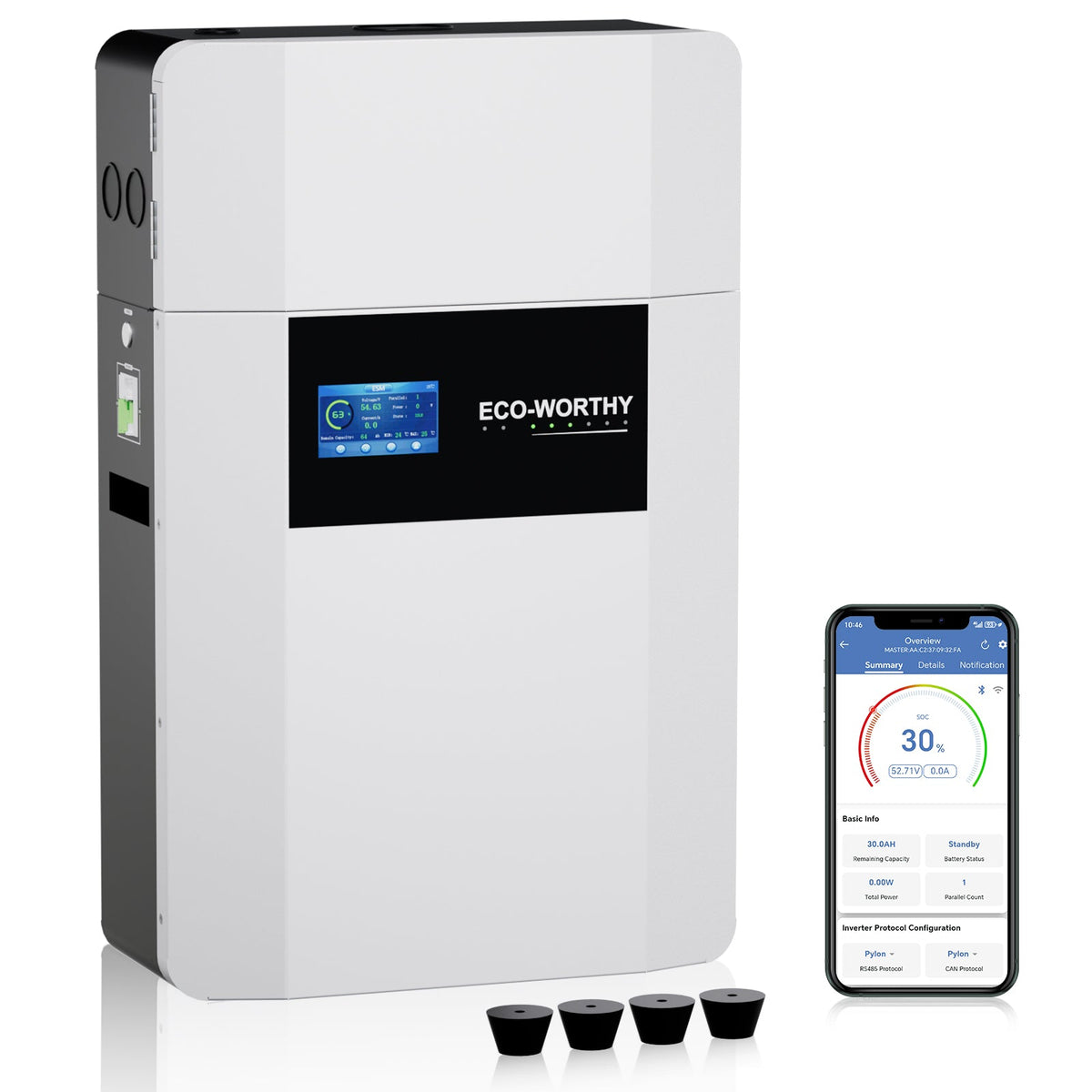 ECO-WORTHY 48V 100Ah Wall-Mounted LiFePO4 Lithium Battery With Bluetooth & Wifi, 5kWh