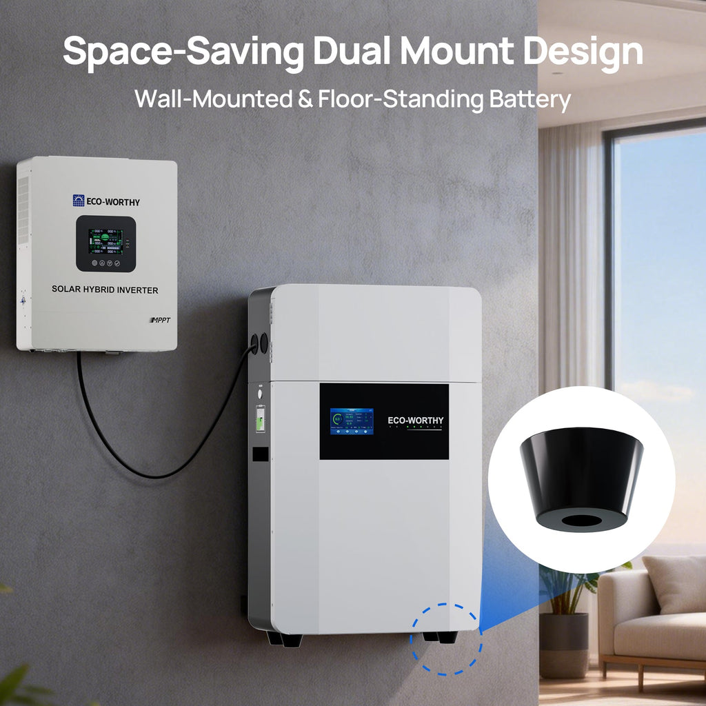 ECO-WORTHY 48V 100Ah Wall-Mounted LiFePO4 Lithium Battery With Bluetooth & Wifi, 5kWh
