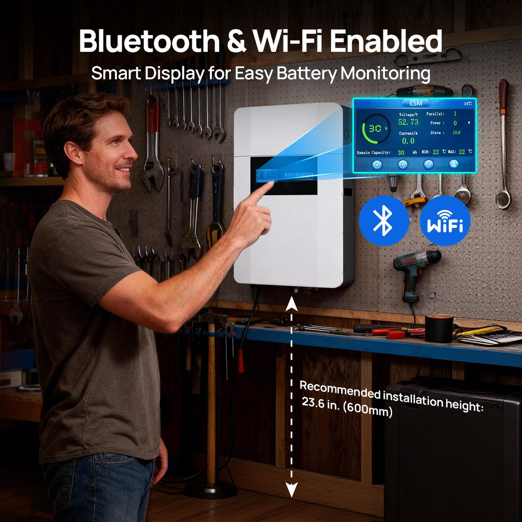 ECO-WORTHY 48V 100Ah Wall-Mounted LiFePO4 Lithium Battery With Bluetooth & Wifi, 5kWh