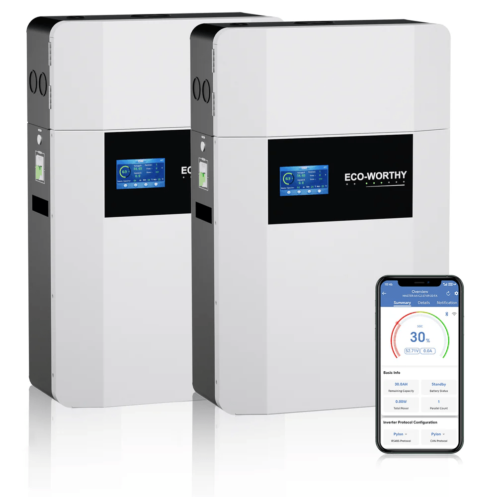 ECO-WORTHY 48V 100Ah Wall-Mounted LiFePO4 Lithium Battery With Bluetooth & Wifi, 5kWh
