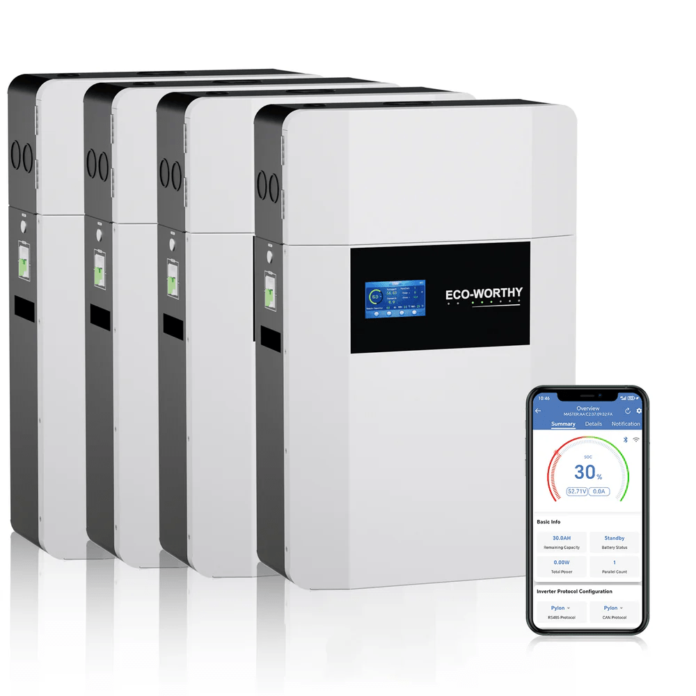 ECO-WORTHY 48V 100Ah Wall-Mounted LiFePO4 Lithium Battery With Bluetooth & Wifi, 5kWh