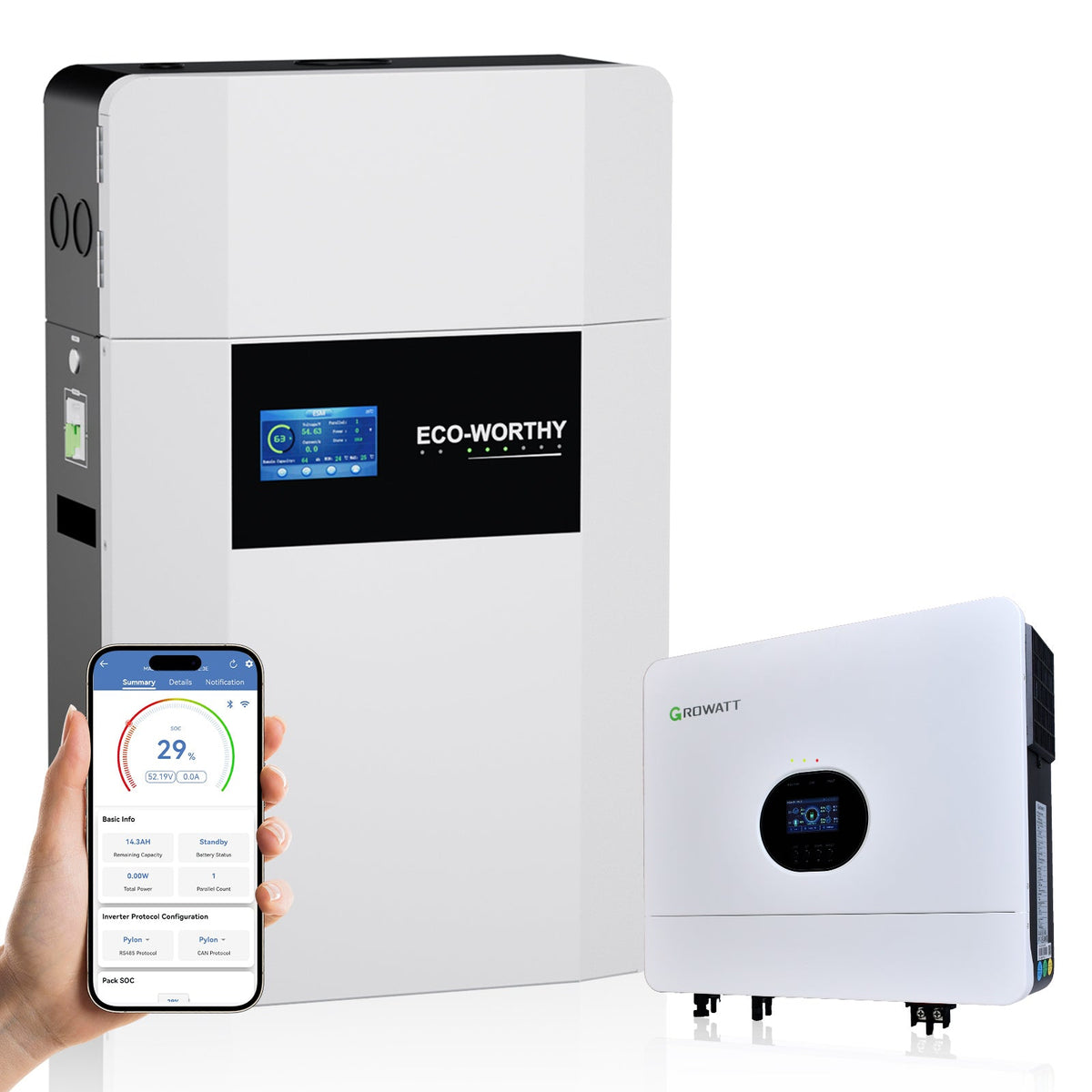 ECO-WORTHY 48V 100Ah Wall-Mounted LiFePO4 Lithium Battery With Bluetooth & Wifi, 5kWh