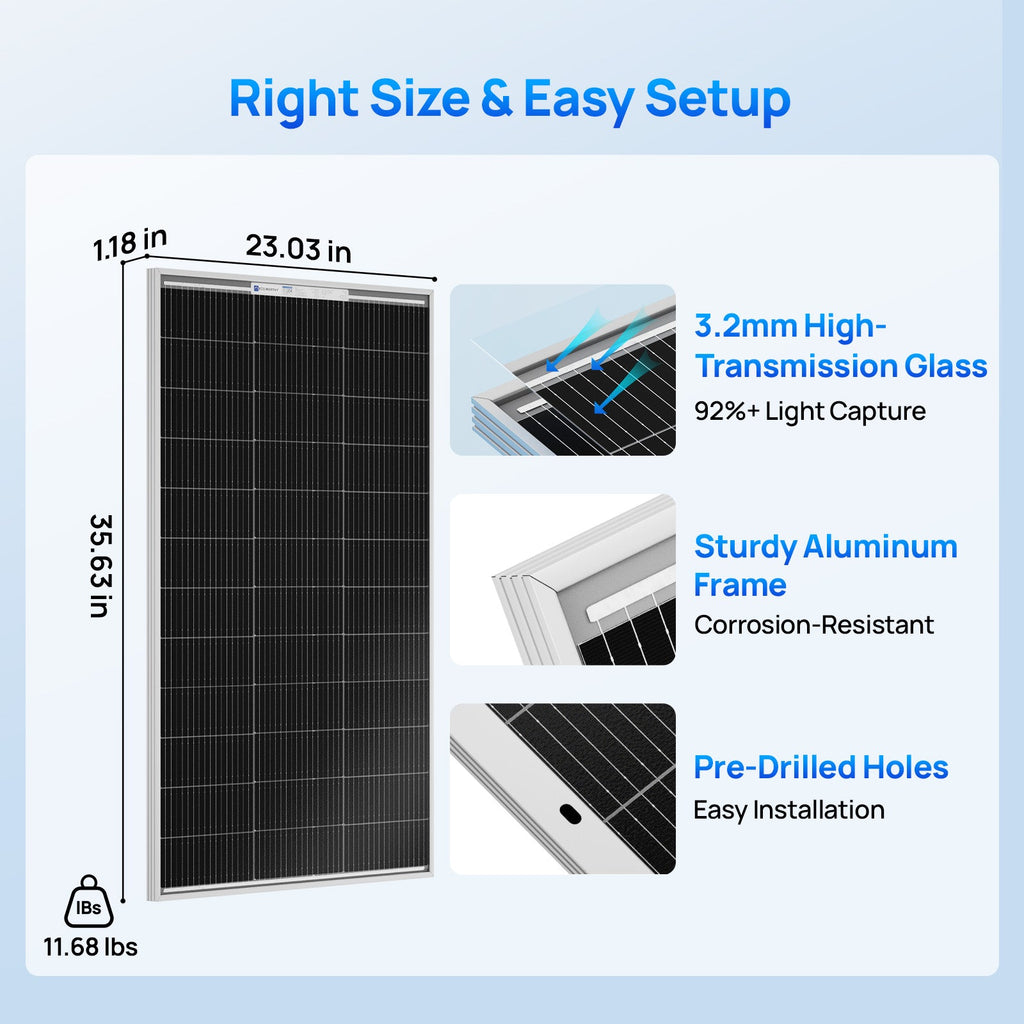 ECO-WORTHY 100W N-Type Bifacial Solar Panel with 25% High Conversion Efficiency