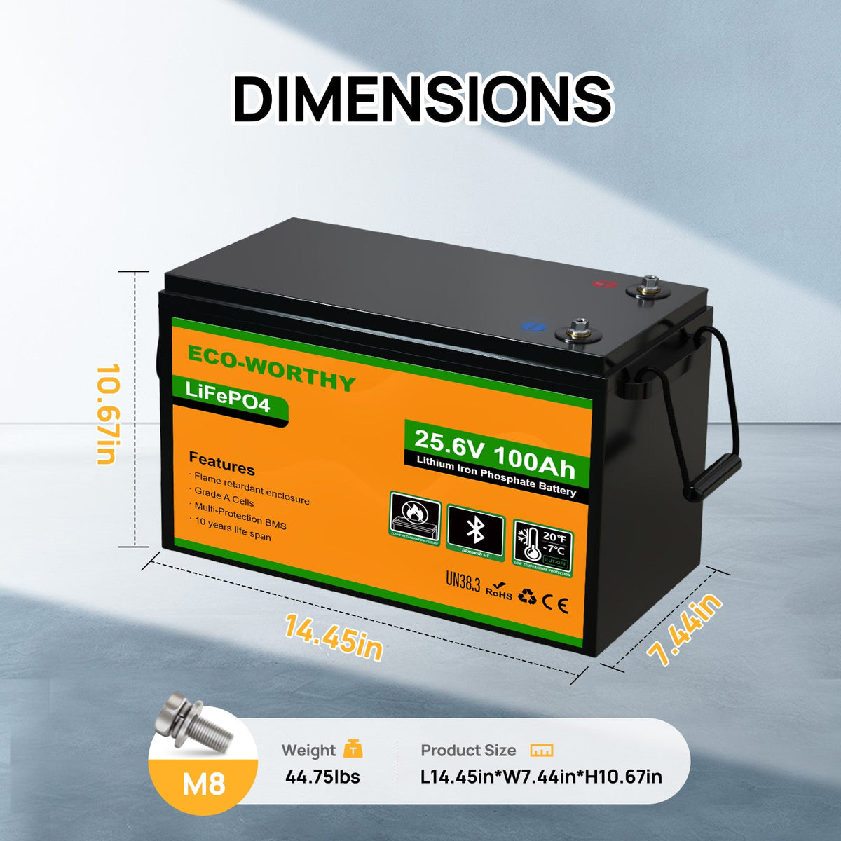ECO-WORTHY 24V 100Ah LiFePO4 Lithium Battery Upgraded Bluetooth Version and Low-Temp Protection