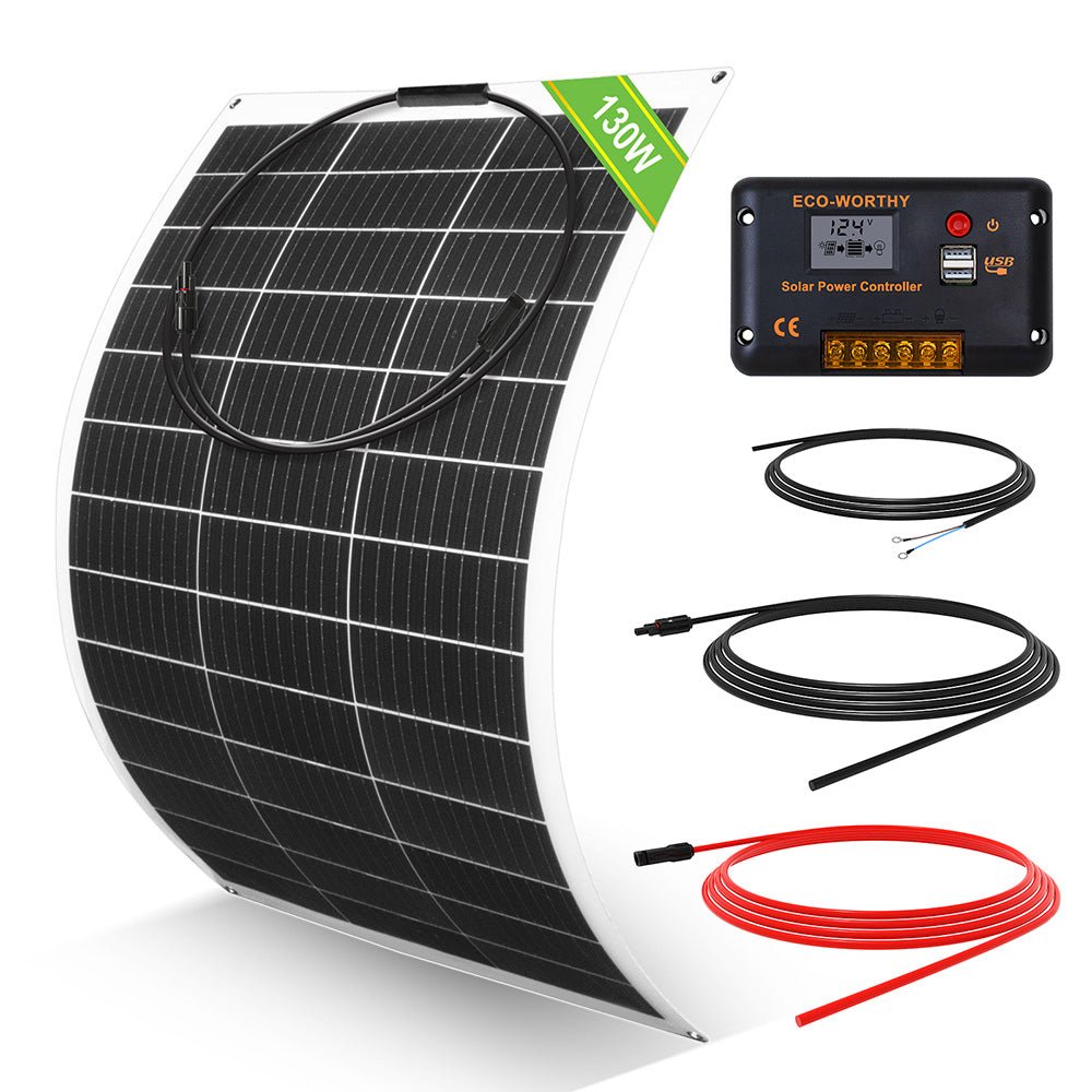 ECO-WORTHY 130W 260W 520W 12V(1/2/4xFlexible 130W) Off Grid SolarPanel Kits