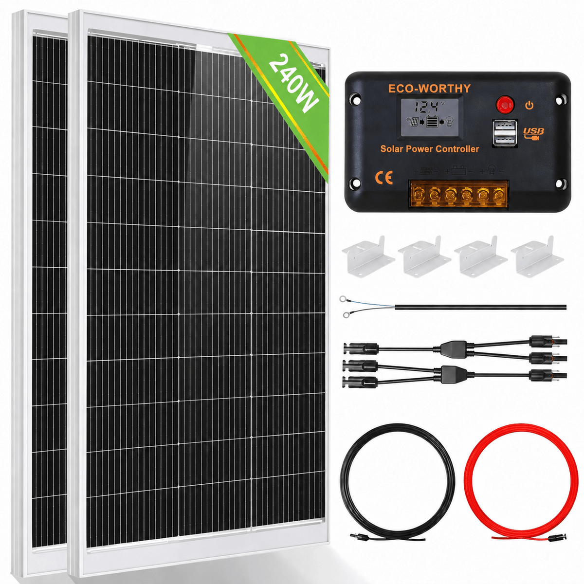 ECO-WORTHY 120W 240W 12V (1/2x120W) Complete Off Grid Solar Panel Kit