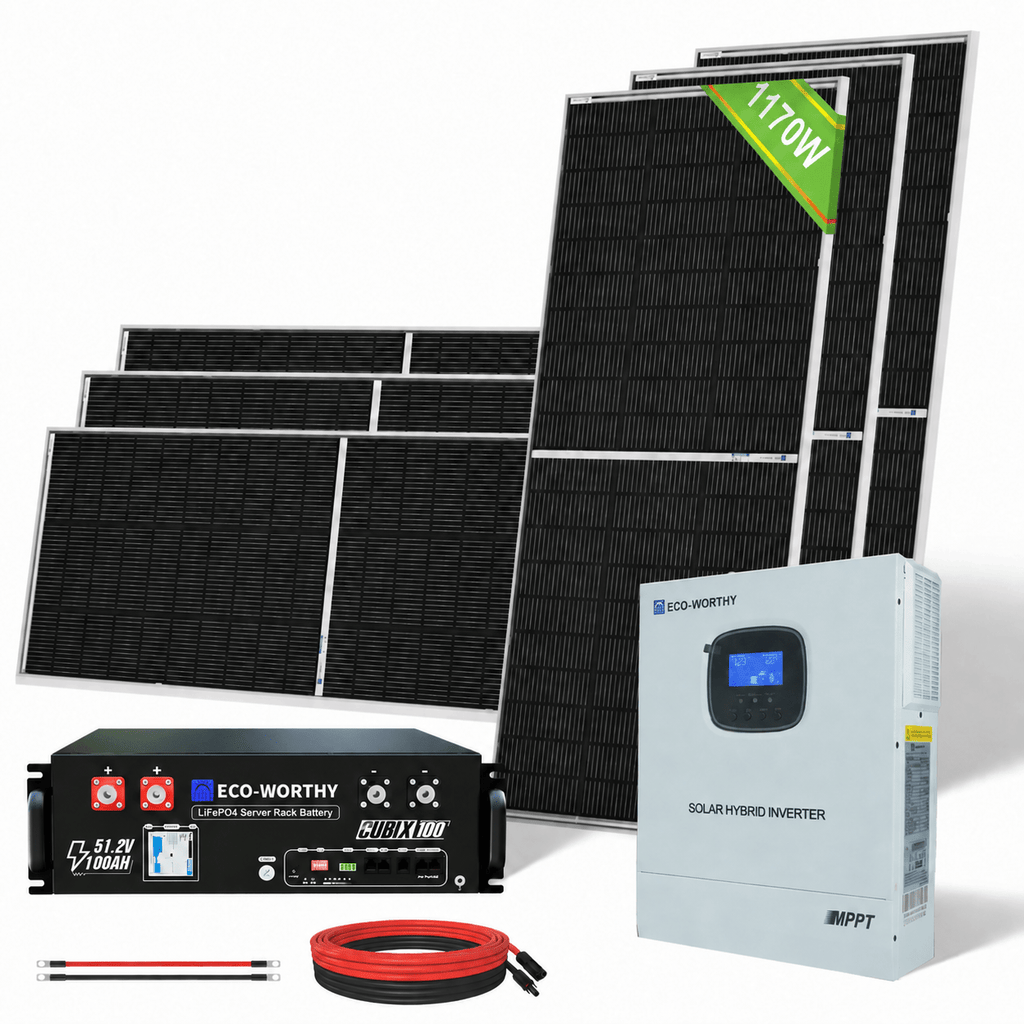 ECO-WORTHY 1170W 48V (6x Bifacial 195W) Complete Off Grid Solar Panel Kit