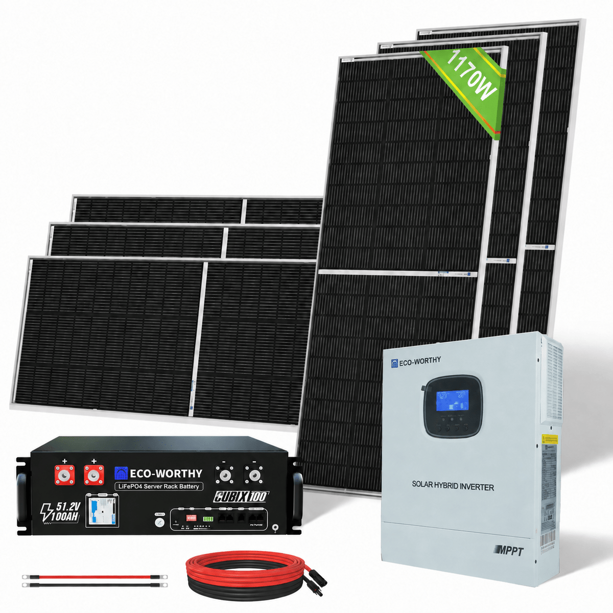 ECO-WORTHY 1170W 48V (6x Bifacial 195W) Complete Off Grid Solar Panel Kit
