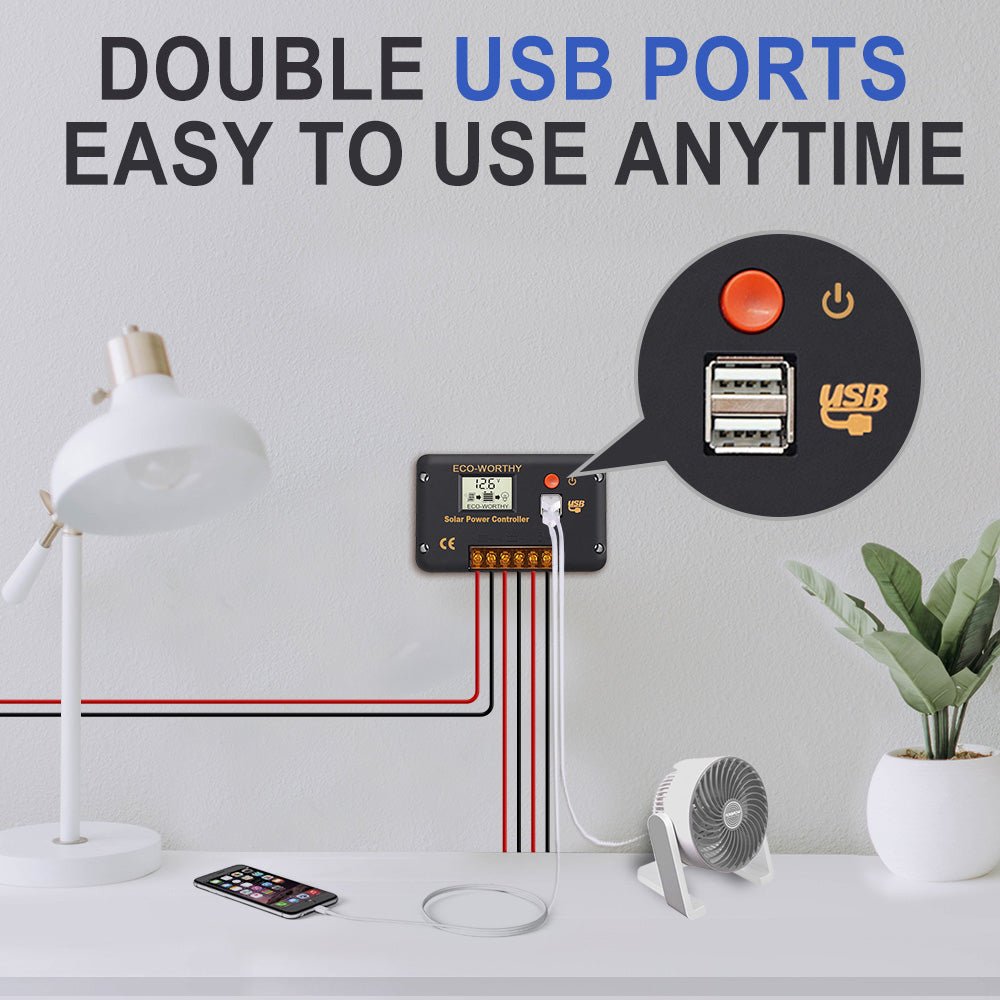 ECO-WORTHY 30A PWM LCD Display Solar Charge Controller Regulator with USB Port 12V/24V Autoswitch