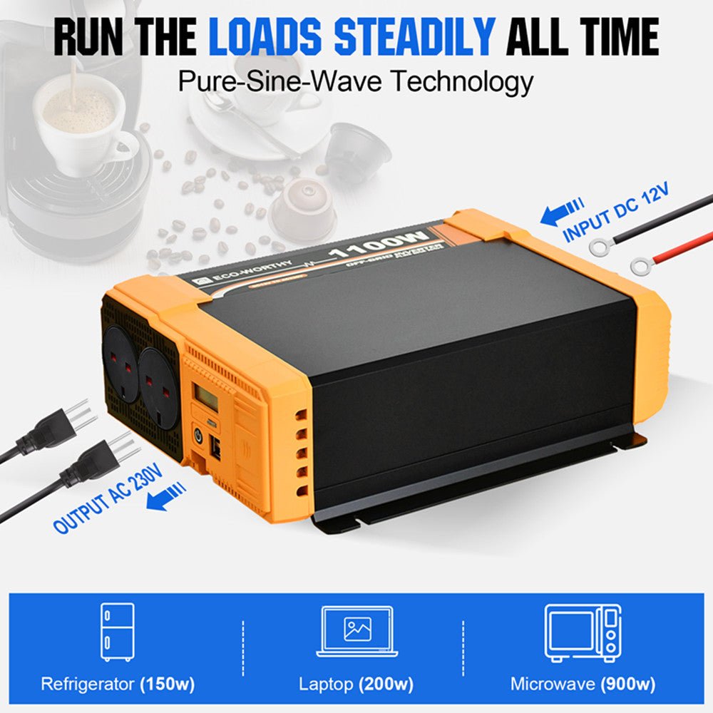 ECO-WORTHY 1100W Off Grid Pure Sine Wave Solar Inverter12V to 230V