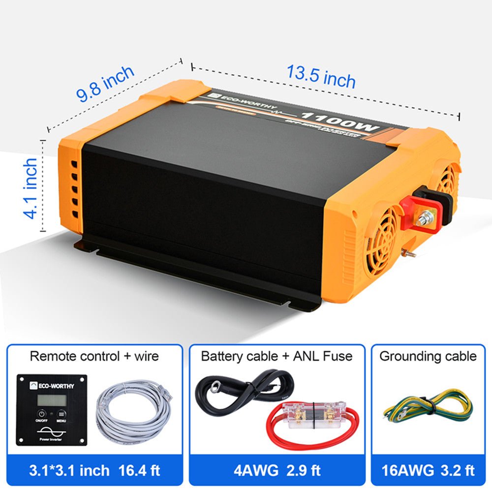 ECO-WORTHY 1100W Off Grid Pure Sine Wave Solar Inverter12V to 230V