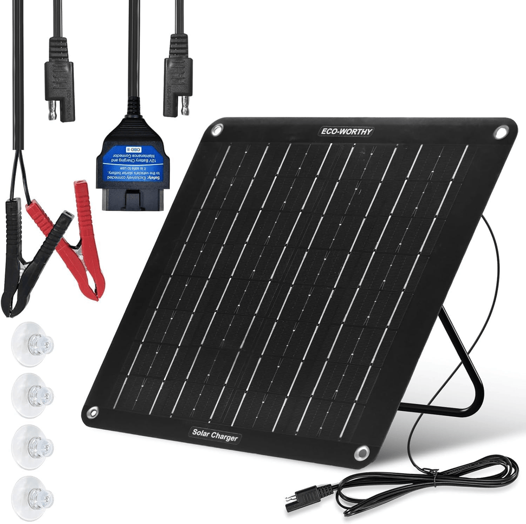 ECO-WORTHY Upgrade 10W Solar Car Battery Trickle Charger  for Car & Boat Batteries