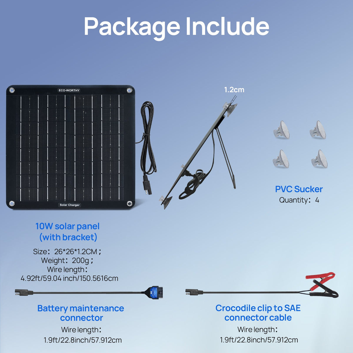 ECO-WORTHY Upgrade 10W Solar Car Battery Trickle Charger  for Car & Boat Batteries