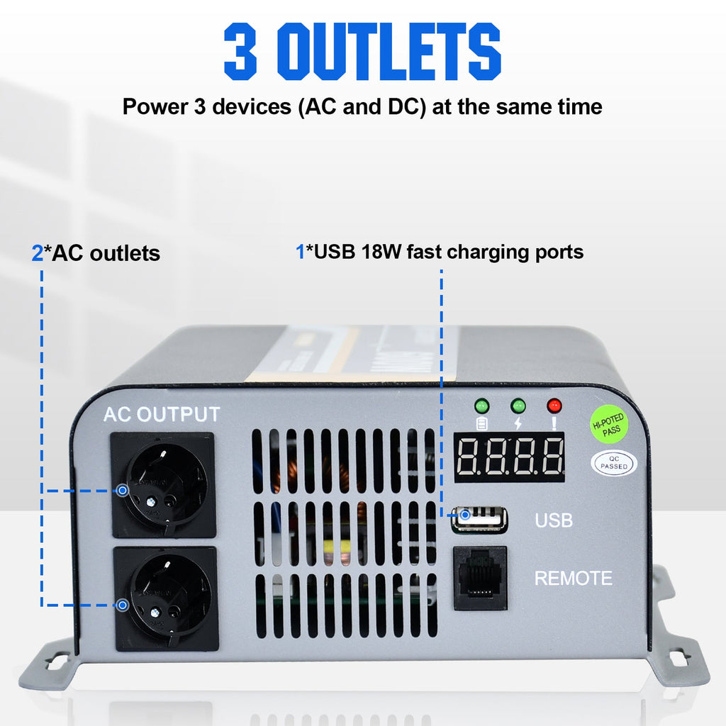 ECO-WORTHY 600W Off Grid Pure Sine Wave Inverter 12V to 230V