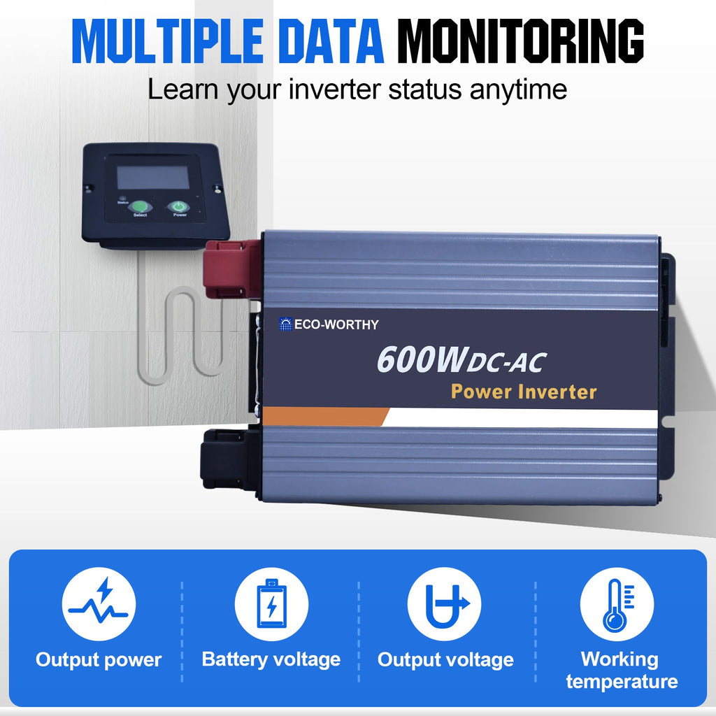 ECO-WORTHY 600W Off Grid Pure Sine Wave Inverter 12V to 230V