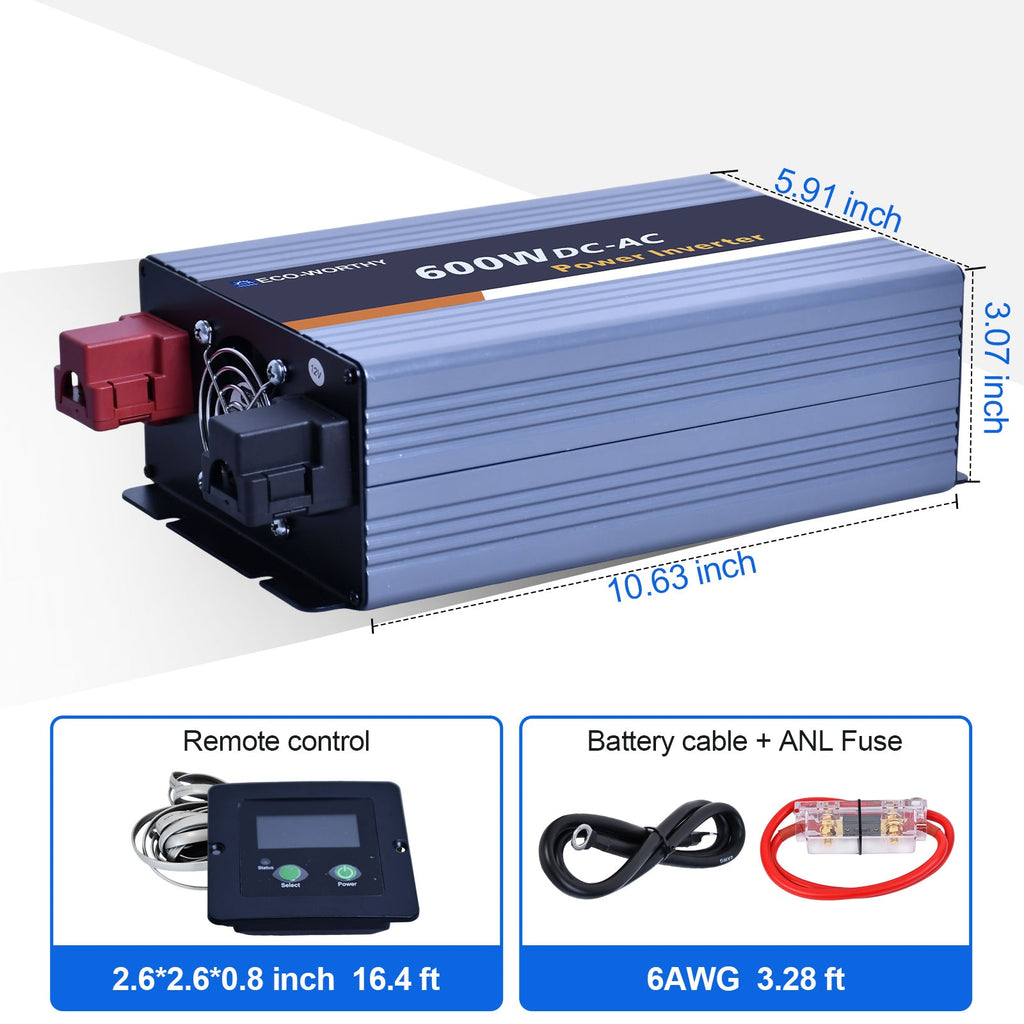 ECO-WORTHY 600W Off Grid Pure Sine Wave Inverter 12V to 230V