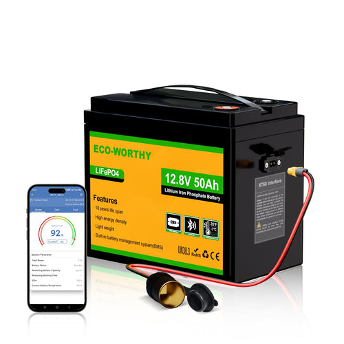 ECO-WORTHY 12V 50Ah LiFePO4 Lithium Battery XT60 with Bluetooth and Low Temp Protection
