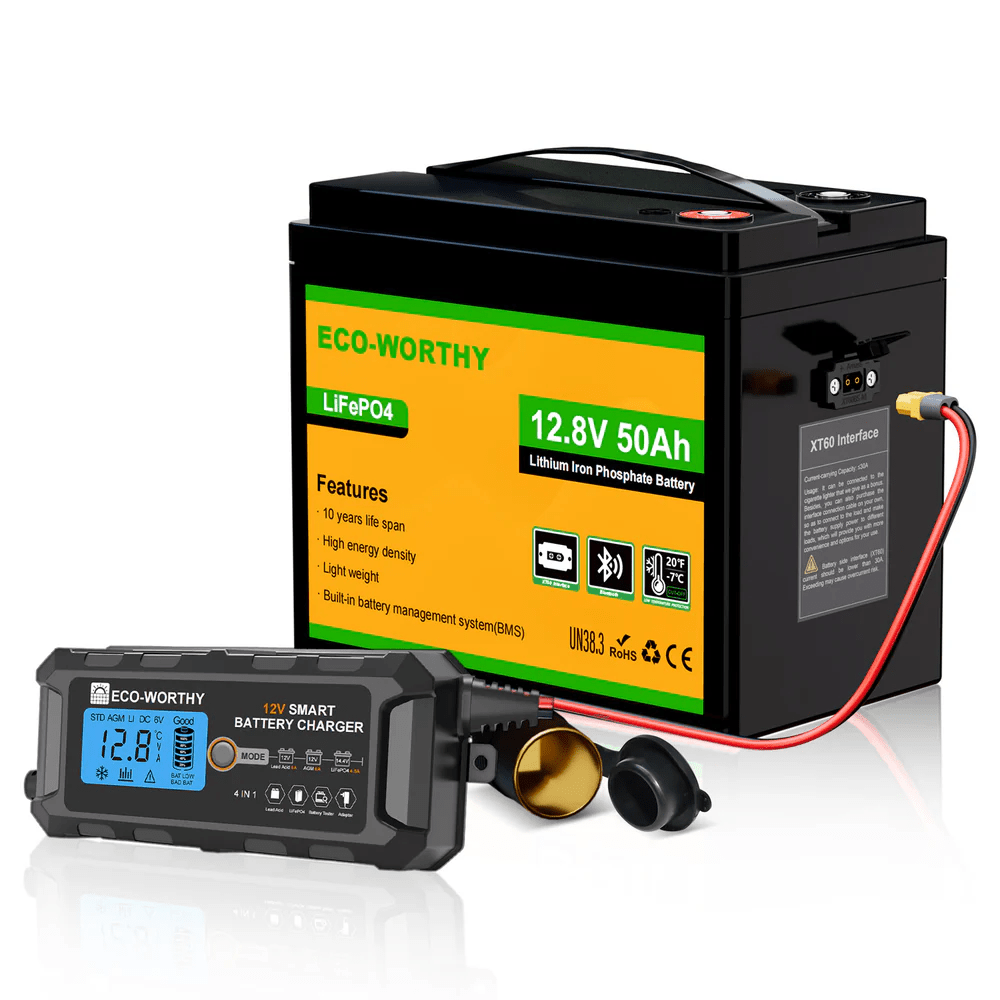 ECO-WORTHY 12V 50Ah LiFePO4 Lithium Battery XT60 with Bluetooth and Low Temp Protection
