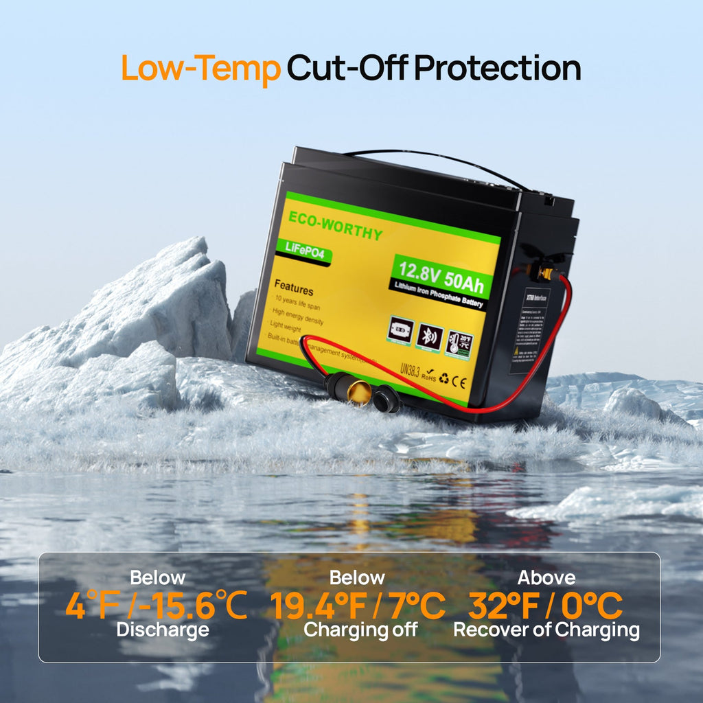 ECO-WORTHY 12V 50Ah LiFePO4 Lithium Battery XT60 with Bluetooth and Low Temp Protection