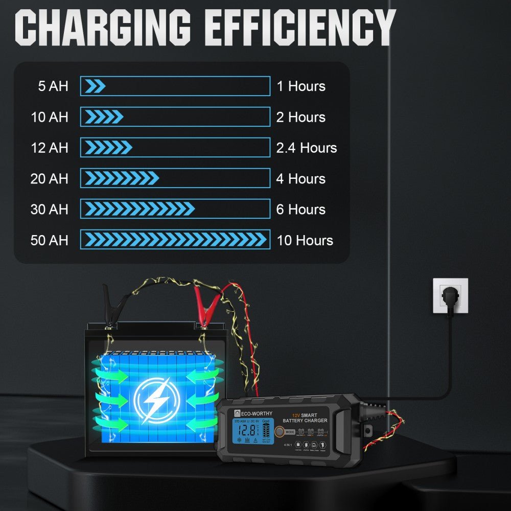 ECO-WORTHY 12V 5A/10A Smart Battery Charger for Lithium Battery with LCD Display