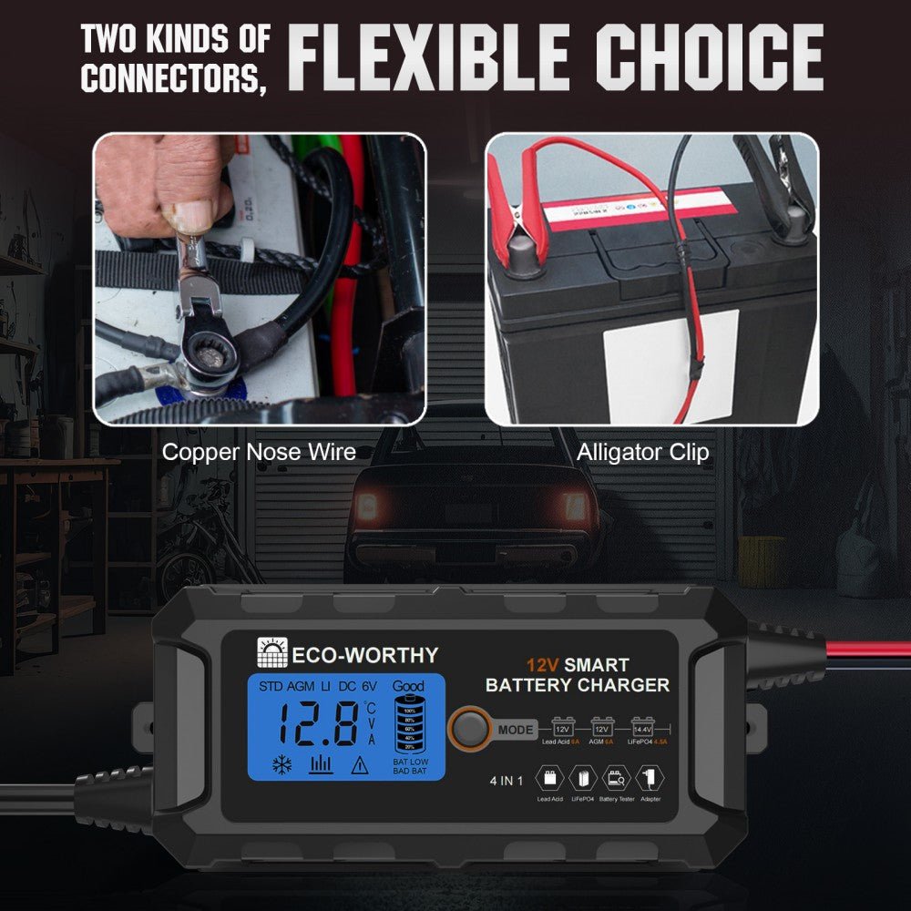 ECO-WORTHY 12V 5A/10A Smart Battery Charger for Lithium Battery with LCD Display