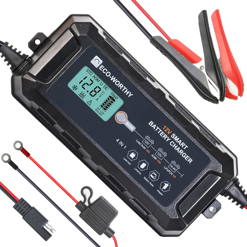 ECO-WORTHY 12V 5A/10A Smart Battery Charger for Lithium Battery with LCD Display