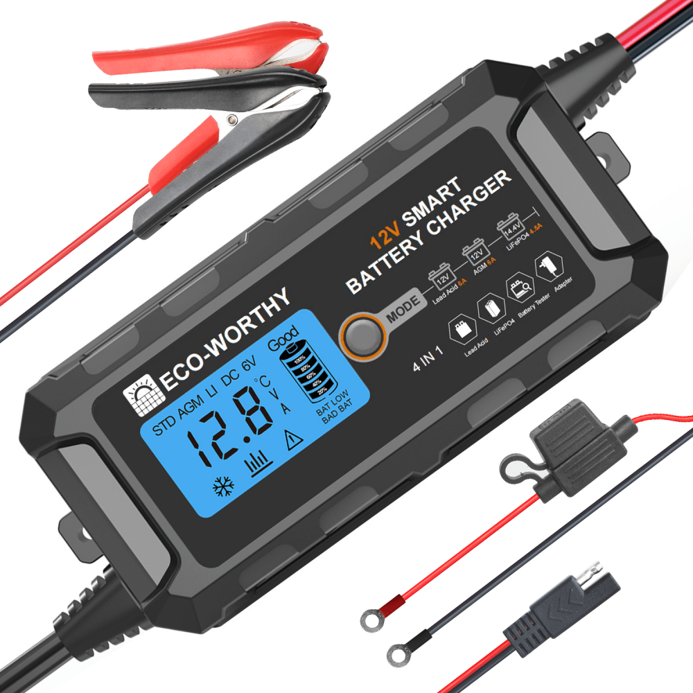 ECO-WORTHY 12V 5A/10A Smart Battery Charger for Lithium Battery with LCD Display