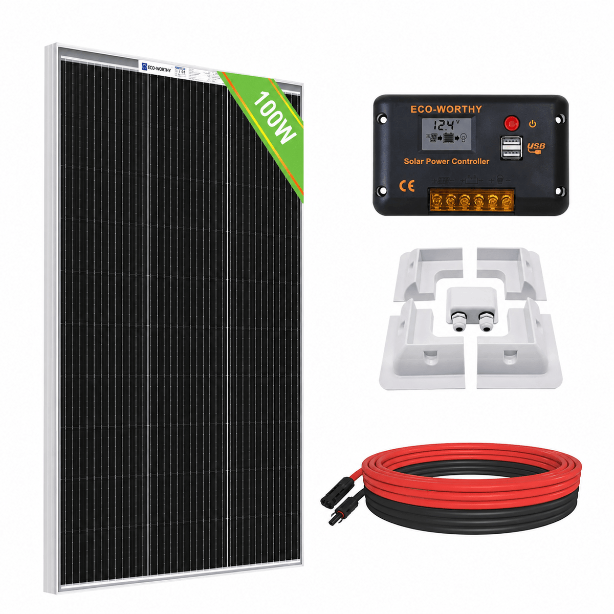 ECO-WORTHY 100W 200W 12V (1/2x Bifacial 100W) N-Type Solar Panel Kit with RV Mounting Brackets