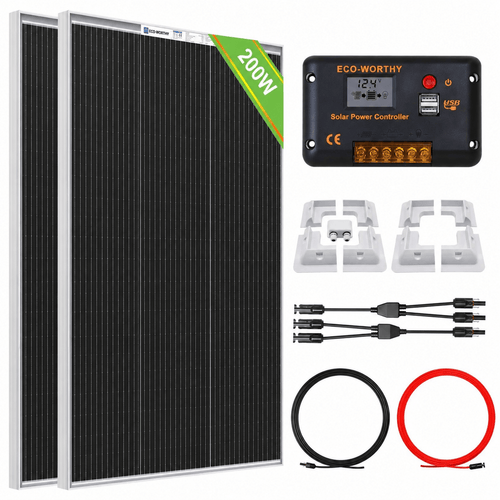 ECO-WORTHY 100W 200W 12V (1/2x Bifacial 100W) N-Type Solar Panel Kit with RV Mounting Brackets
