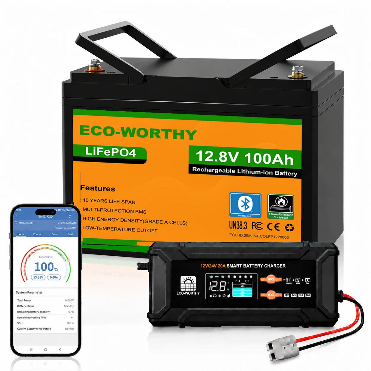 ECO-WORTHY LiFePO4 12V 100Ah Lithium Battery With Bluetooth And Low-temperature Protection