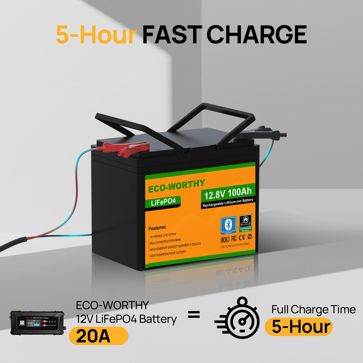 ECO-WORTHY LiFePO4 12V 100Ah Lithium Battery With Bluetooth And Low-temperature Protection