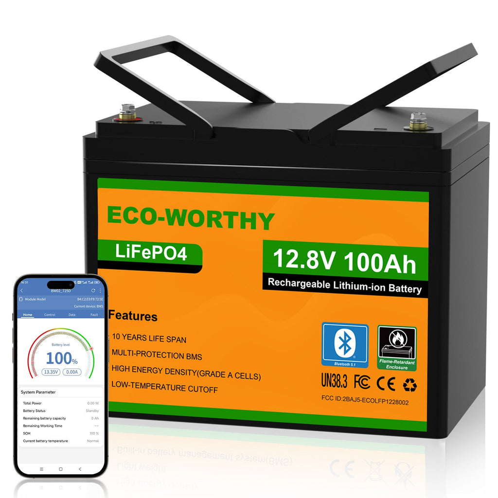 ECO-WORTHY LiFePO4 12V 100Ah Lithium Battery With Bluetooth And Low-temperature Protection