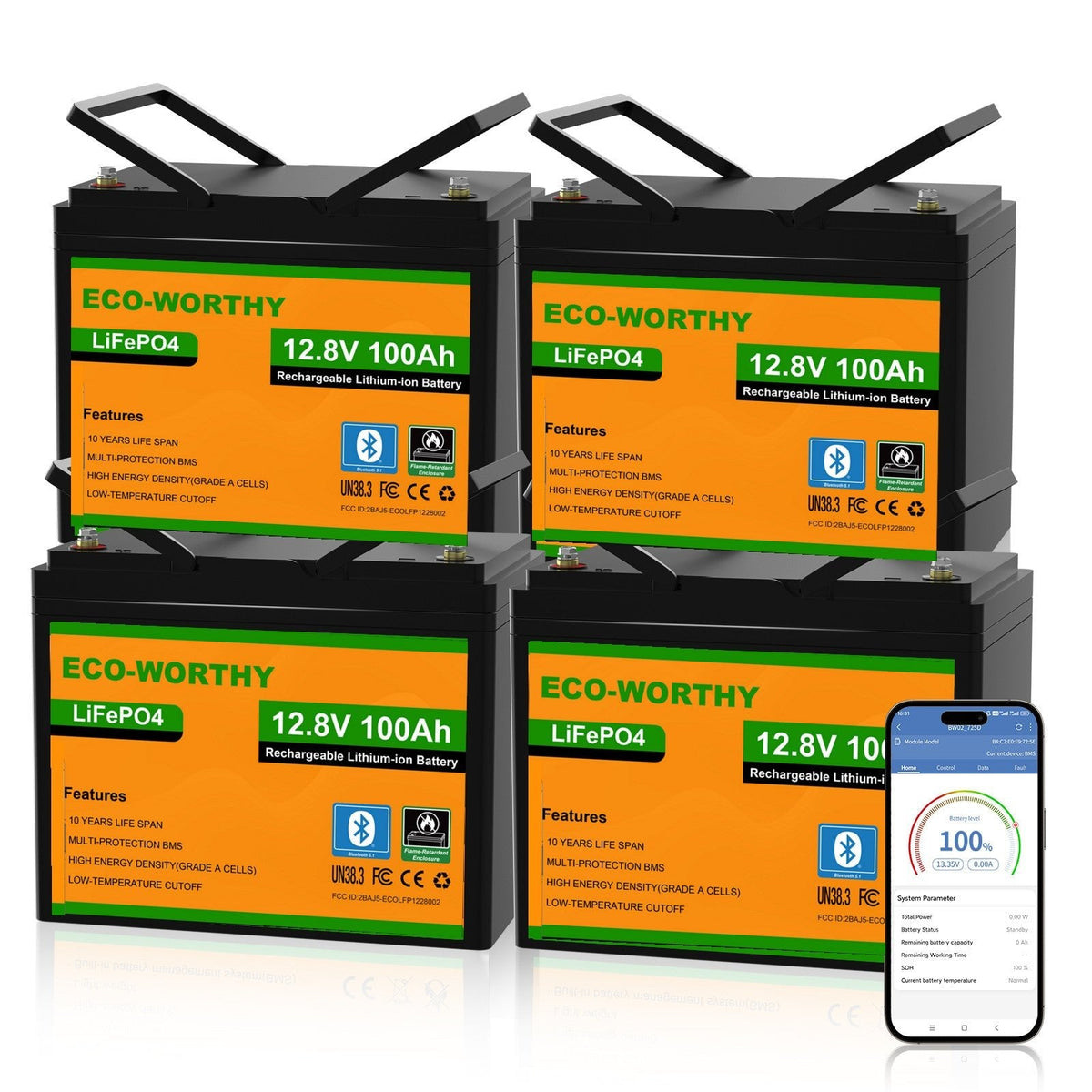 ECO-WORTHY LiFePO4 12V 100Ah Lithium Battery With Bluetooth And Low-temperature Protection