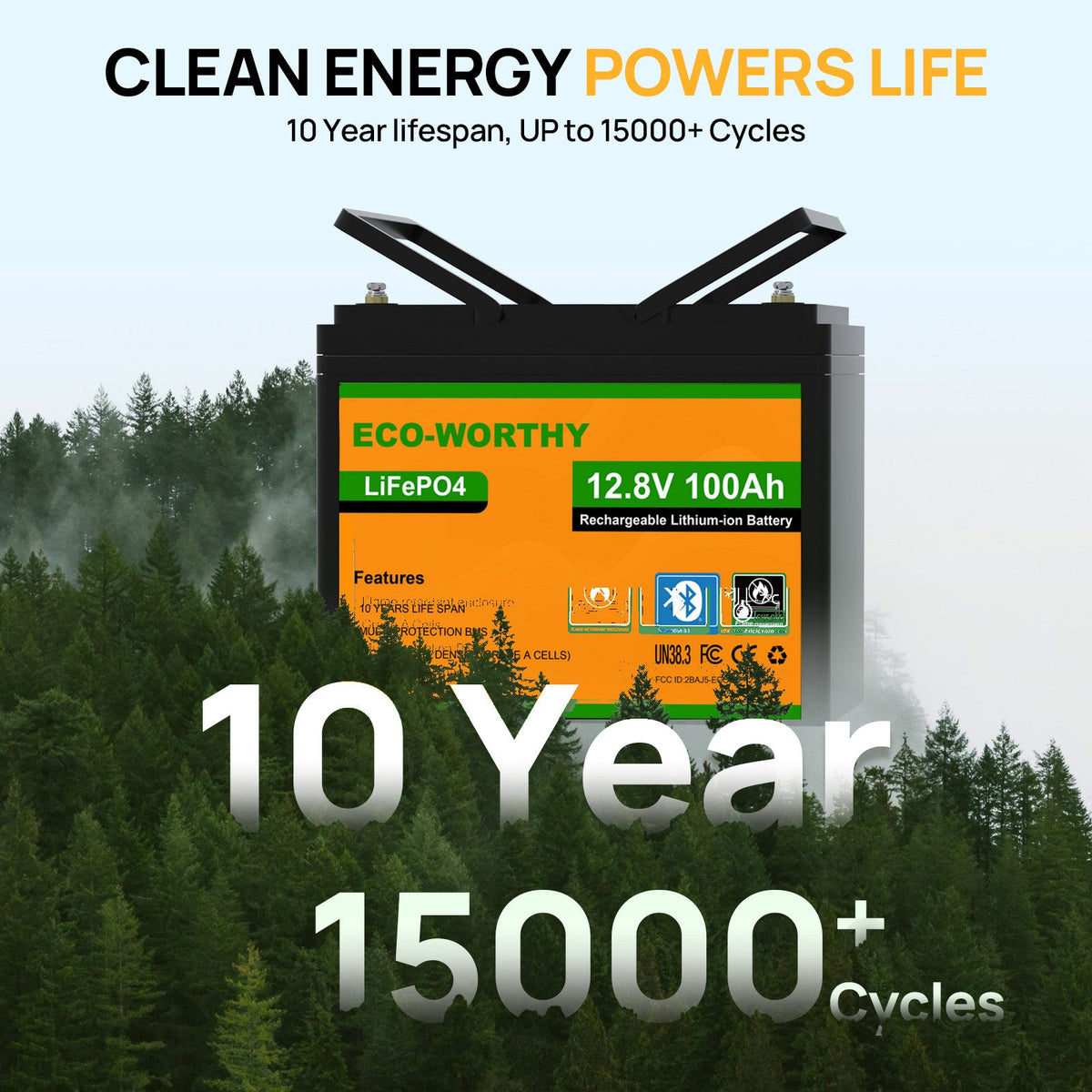 ECO-WORTHY LiFePO4 12V 100Ah Lithium Battery With Bluetooth And Low-temperature Protection