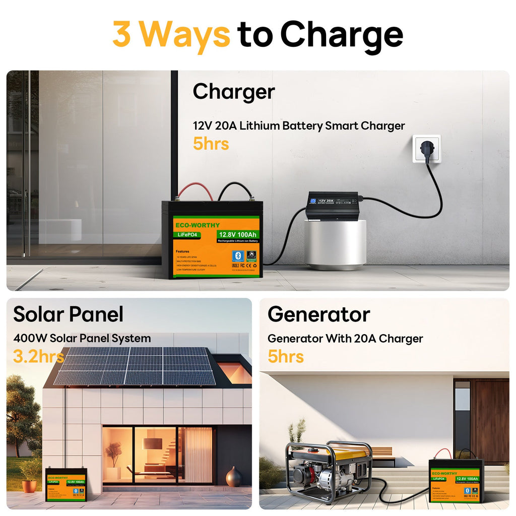 ECO-WORTHY LiFePO4 12V 100Ah Lithium Battery With Bluetooth And Low-temperature Protection