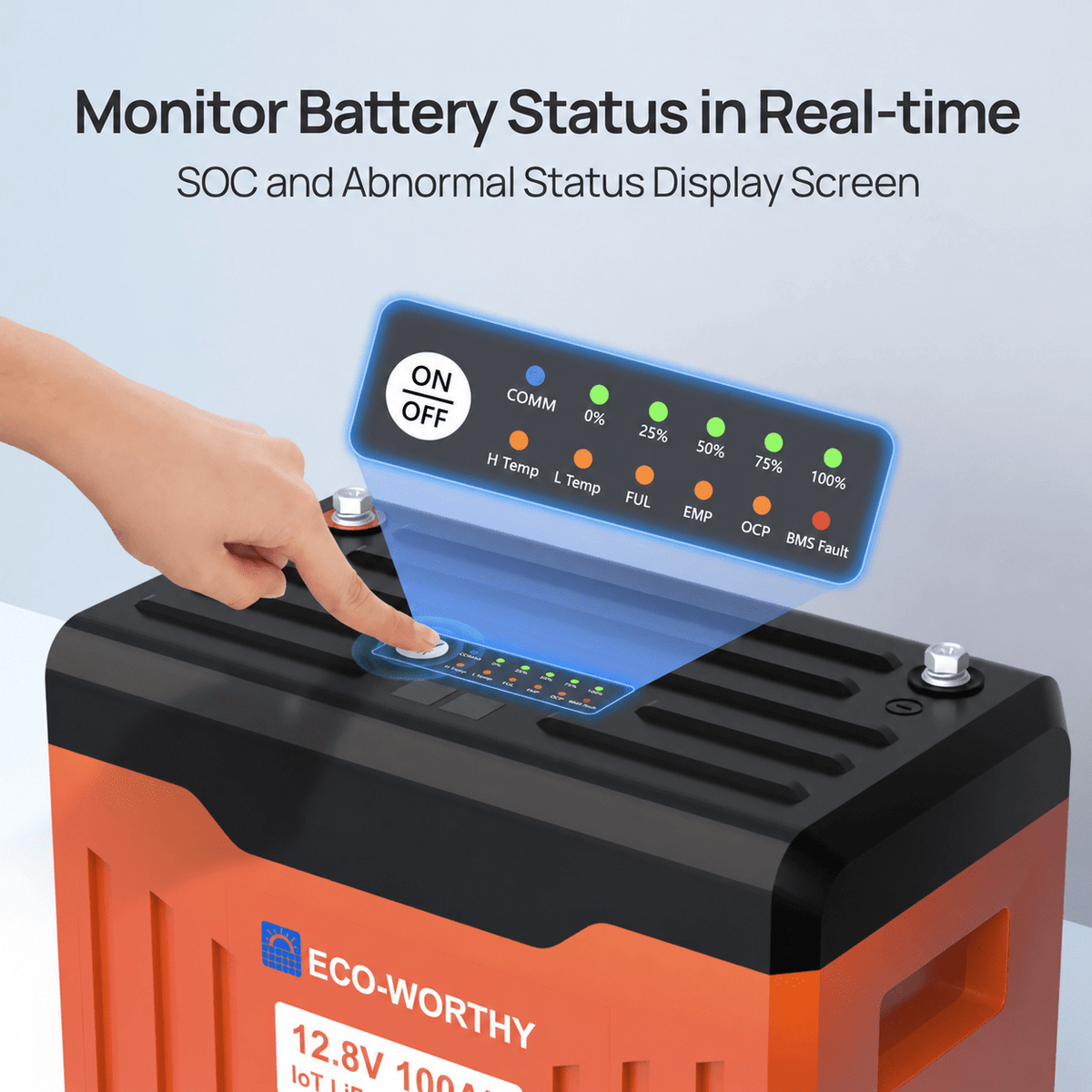 ECO-WORTHY EnergyTrek 12V 100Ah LiFePO4 Lithium Battery with Bluetooth and Low-Temp Protection