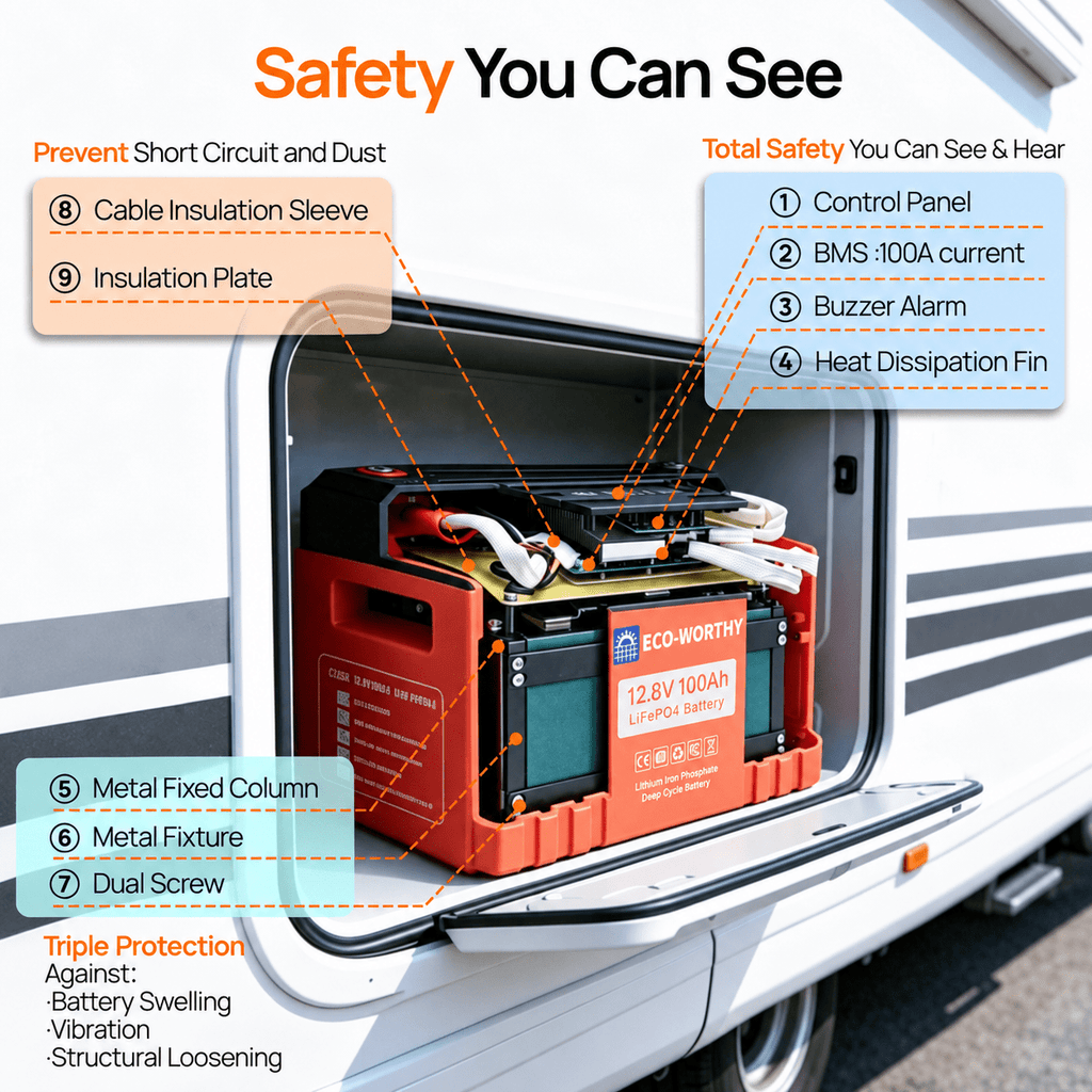 ECO-WORTHY EnergyTrek 12V 100Ah LiFePO4 Lithium Battery with Bluetooth and Low-Temp Protection