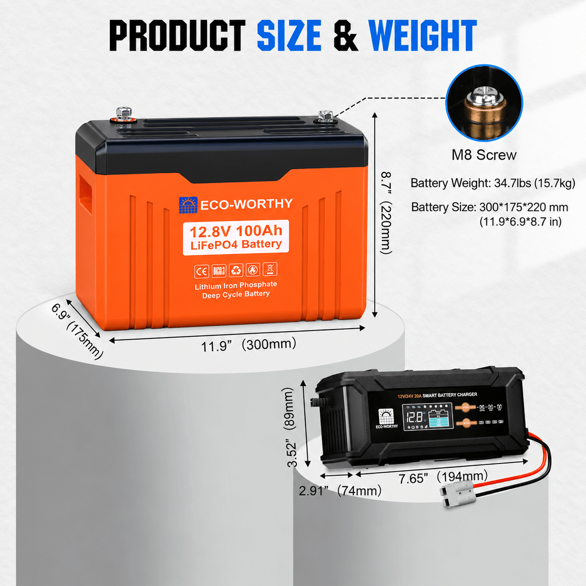 ECO-WORTHY EnergyTrek 12V 100Ah LiFePO4 Lithium Battery with Bluetooth and Low-Temp Protection