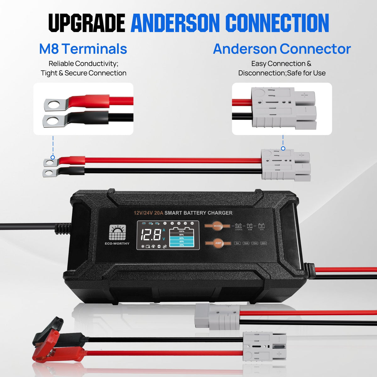 ECO-WORTHY 12v/24v 20A Smart Battery Charger for Lithium Battery