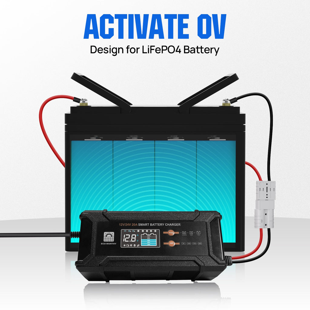 ECO-WORTHY 12v/24v 20A Smart Battery Charger for Lithium Battery