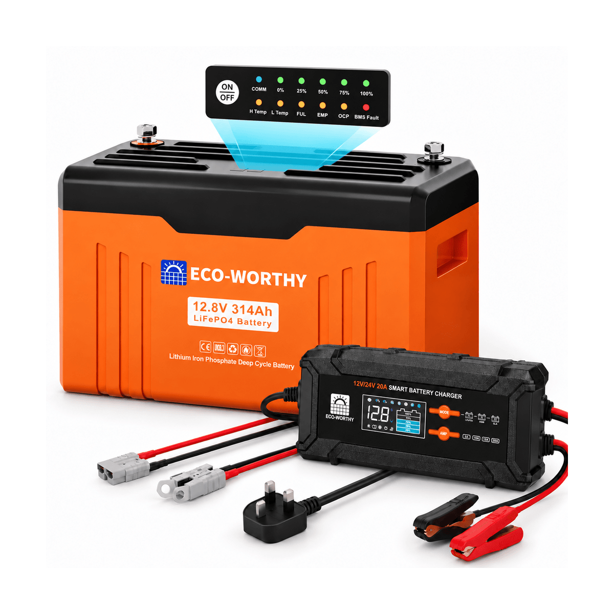 ECO-WORTHY EnergyTrek 12V 314AH Lifepo4 Lithium Battery Bluetooth with SOC Display & Low-Temperature Protection