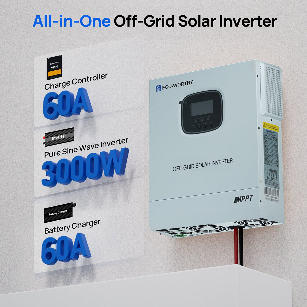 ECO-WORTHY 3000W Inverter Charger with MPPT for Off-Grid Solar
