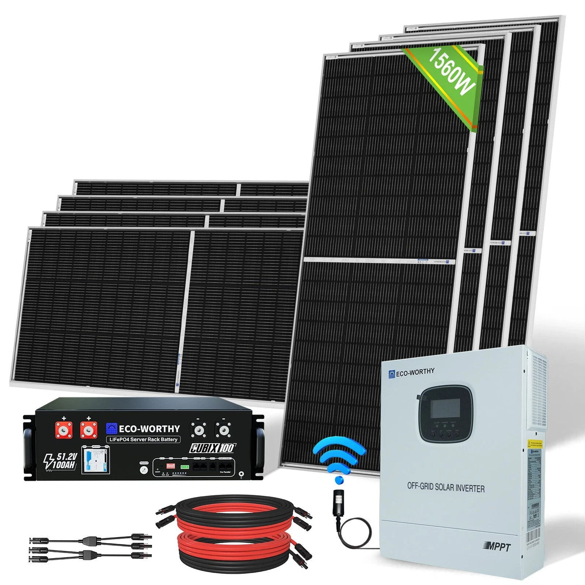 ECO-WORTHY 1560W 48V (8x Bifacial 195W) Complete Off Grid Solar Panel Kit