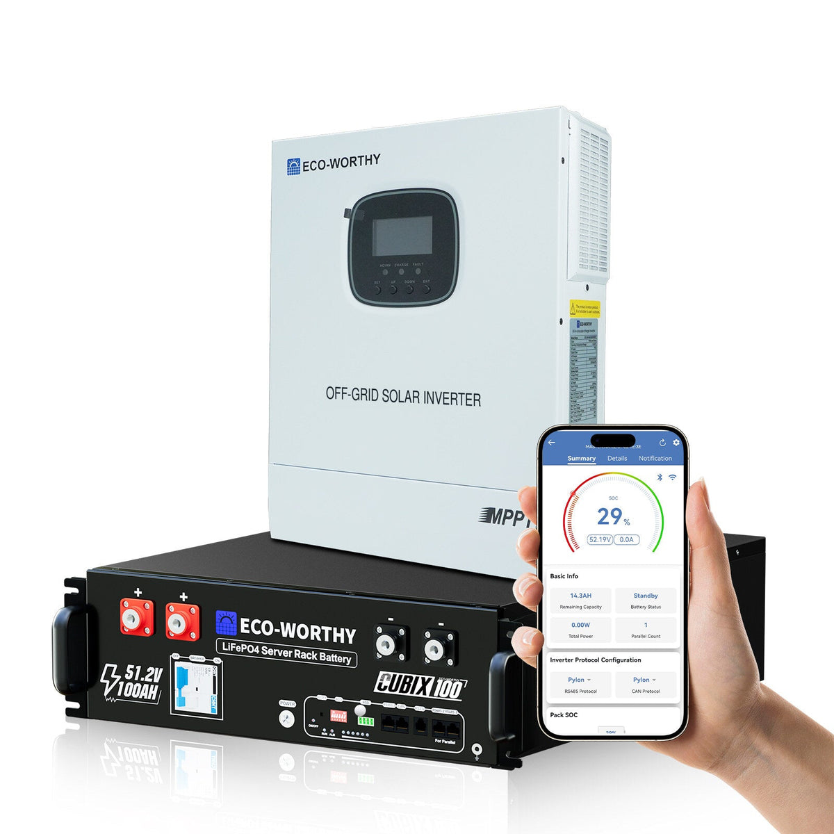ECO-WORTHY 3KWh Solar Power Bundle with 48v 100AH Server Rack Battery & 3000W 48V Solar Inverter