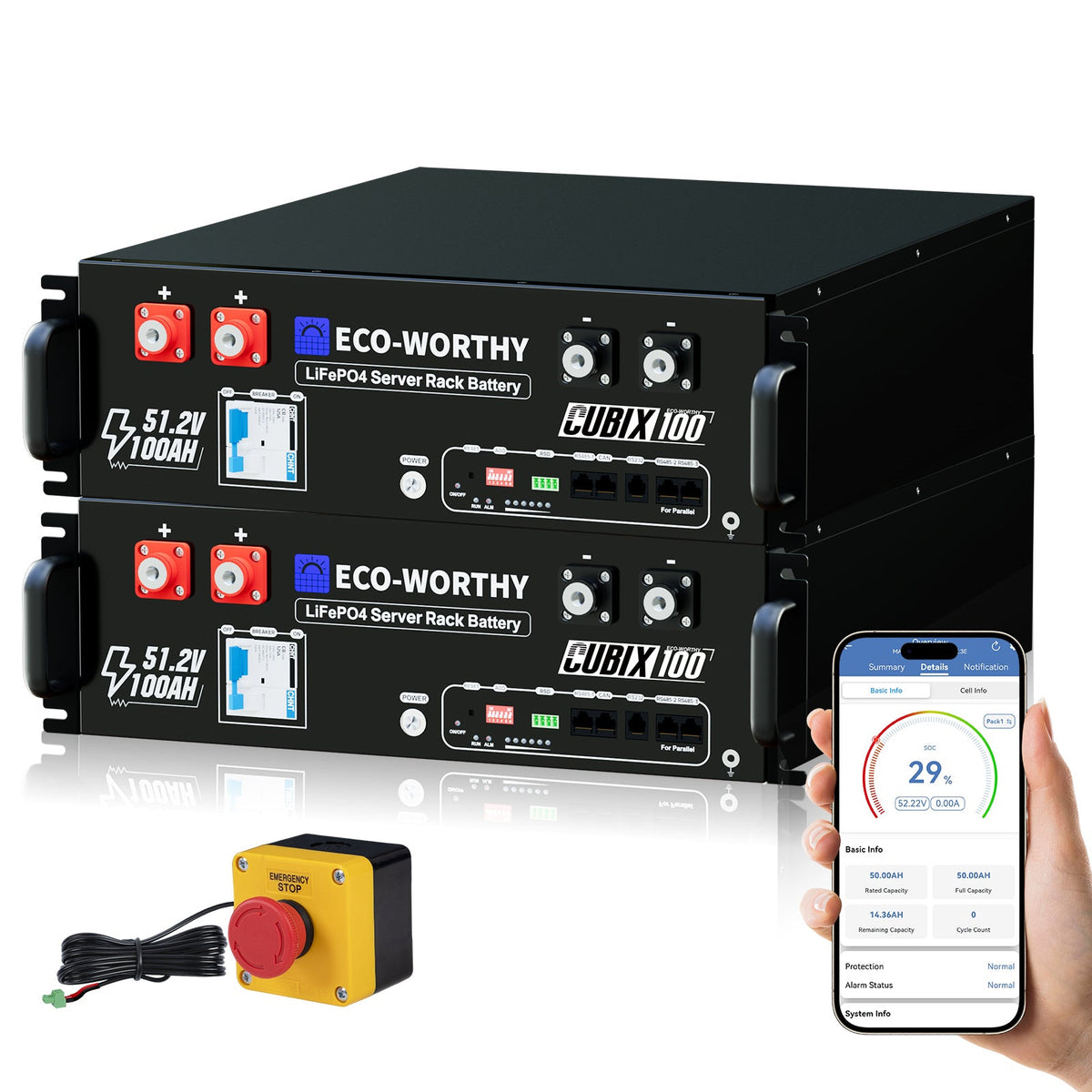 ECO-WORTHY Cubix100 48V 100Ah LiFePO4 Lithium Battery | Server Rack Battery with Bluetooth & Wifi, 5.12kWh