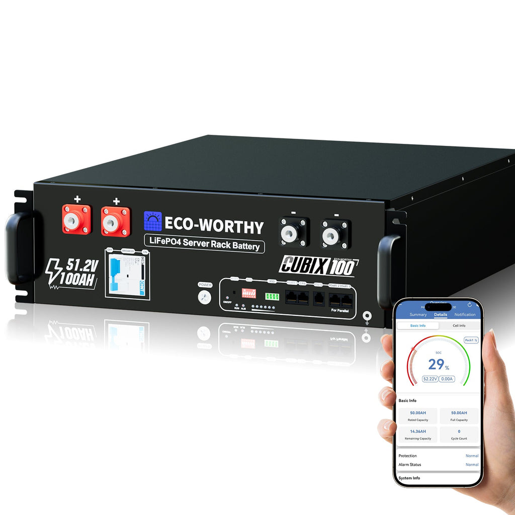 ECO-WORTHY Cubix100 48V 100Ah LiFePO4 Lithium Battery | Server Rack Battery with Bluetooth & Wifi, 5.12kWh