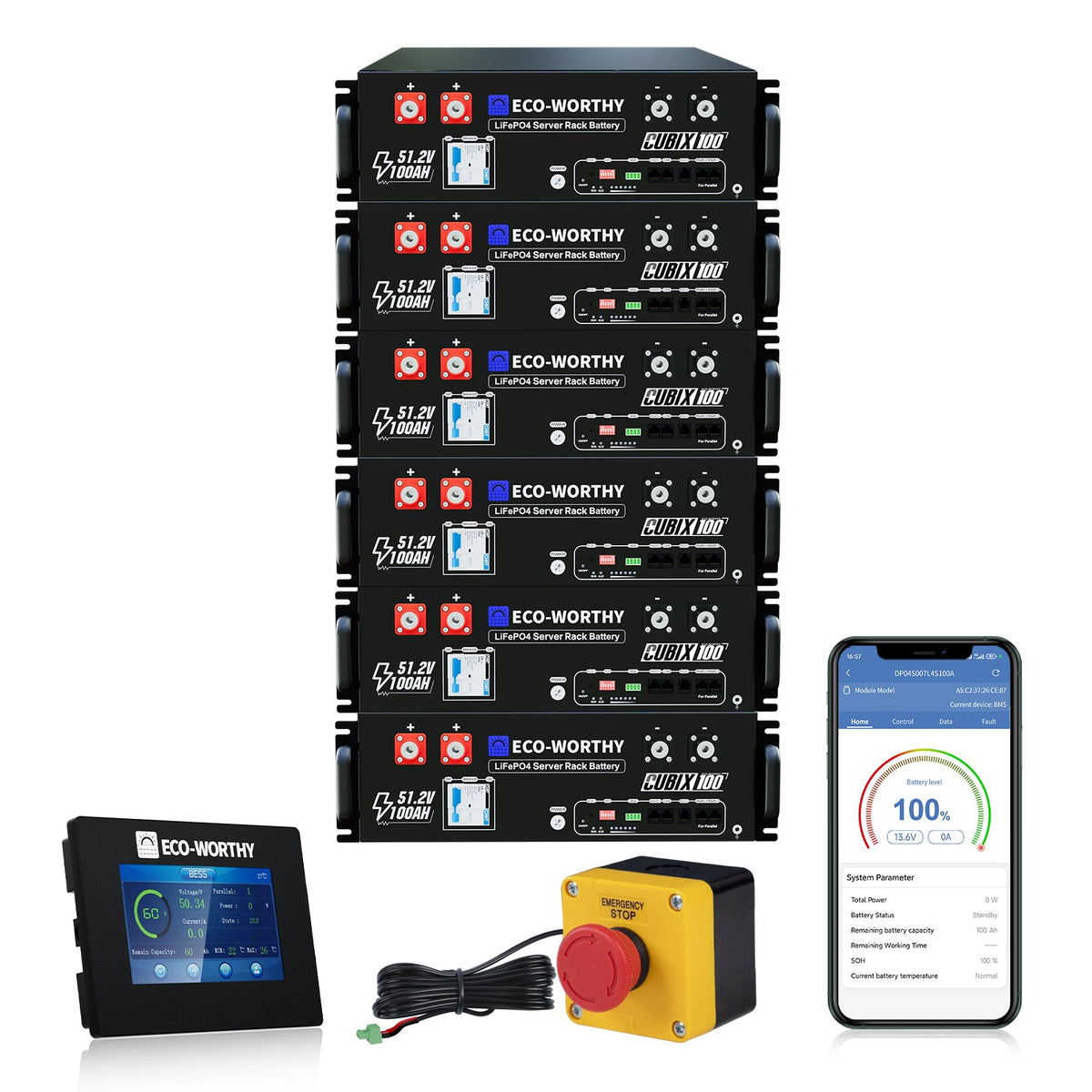 ECO-WORTHY Cubix100 48V 100Ah LiFePO4 Lithium Battery | Server Rack Battery with Bluetooth & Wifi, 5.12kWh