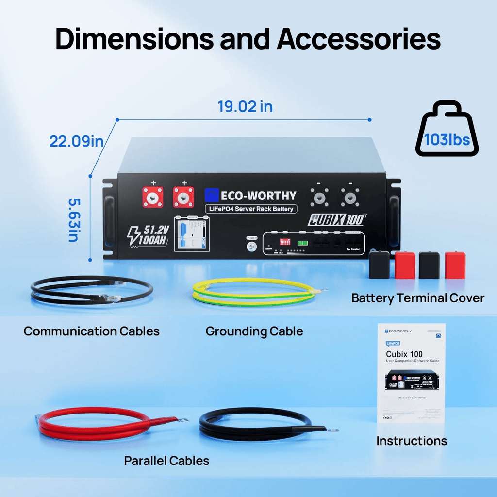 ECO-WORTHY Cubix100 48V 100Ah LiFePO4 Lithium Battery | Server Rack Battery with Bluetooth & Wifi, 5.12kWh
