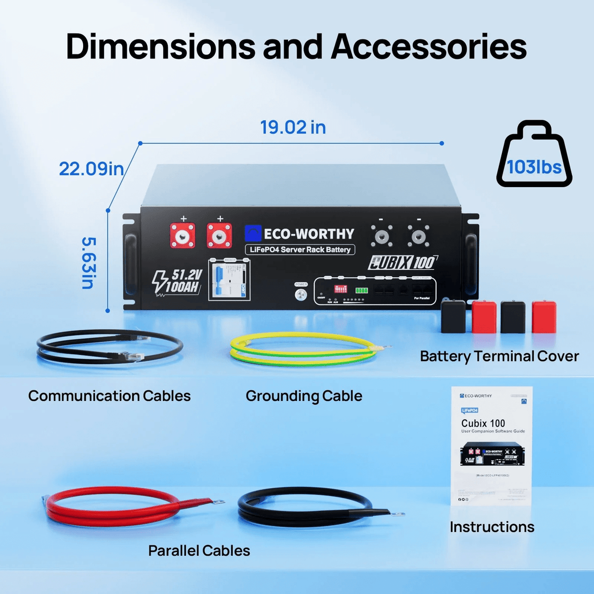 ECO-WORTHY Cubix100 48V 100Ah LiFePO4 Lithium Battery | Server Rack Battery with Bluetooth & Wifi, 5.12kWh
